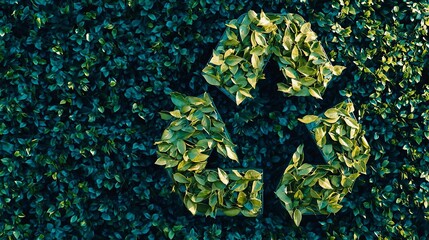 Green leaves arranged in a recycling symbol. Waste Recycling Week