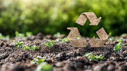 Sustainable recycling symbol in fresh soil. Waste Recycling Week