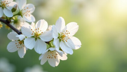 Fototapeta premium Delicate white blossoms on a bright spring background, floral, delicate