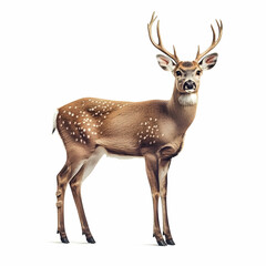 Fototapeta premium Standing Deer with Antlers Isolated on White Background