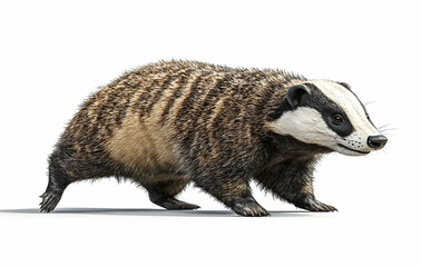 Fototapeta premium Badger Walking Side View Isolated on White Background