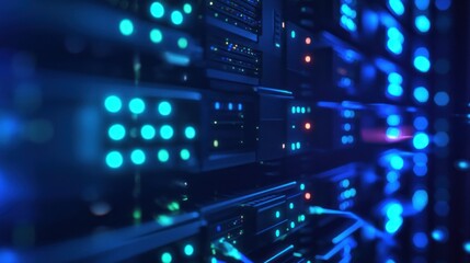 Obraz premium Illuminated Data Center: Servers and Network Connections