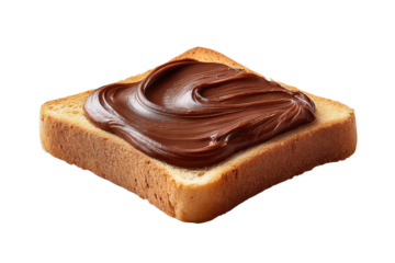 Toasted bread slice with creamy chocolate hazelnut spread, isolated on transparent background
