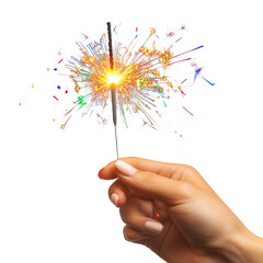Sparkler fireworks celebration new year's eve party festive hand holding on transparent background