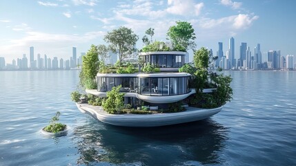 Fototapeta premium Futuristic Floating House on the Water