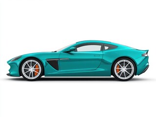 Naklejka premium Teal Luxury Sports Coupe Side Profile on White Background