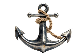 Heavy metallic anchor with rope illustration isolated on white perfect for nautical and marine designs © Pavel