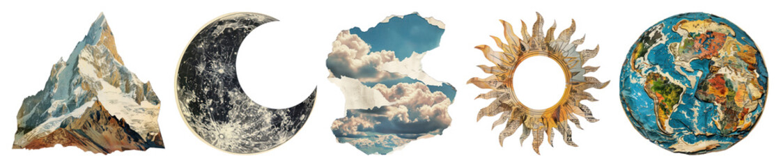 PNG Nature elements art collage, element set on transparent background