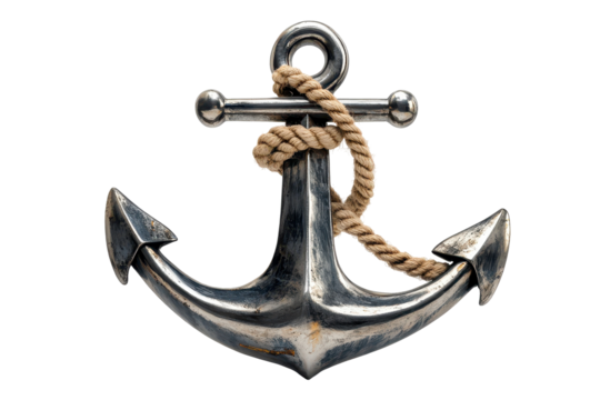 Heavy metallic anchor with rope illustration isolated on white perfect for nautical and marine designs