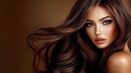 Naklejka premium Exquisite facial beauty enhanced by perfect curls and makeup.