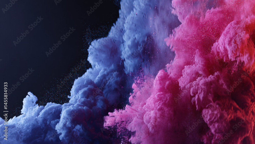 Aufkleber abstract vibrant explosion of blue and pink powder clouds against a dark background creating a dynam