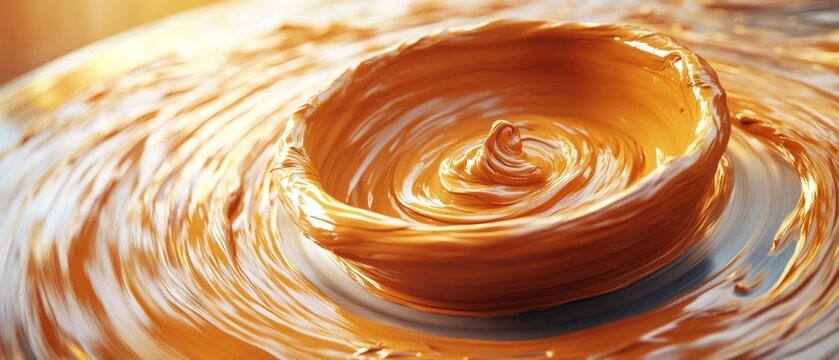 Clay spins on pottery wheel during the creation of art.