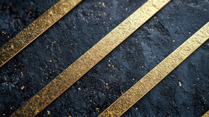 Diagonal gold stripes on dark stone surface texture.