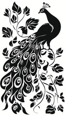 Fototapeta premium Elegant Peacock Black and White SVG Vector for Cutting and Printing in Minimalist Style