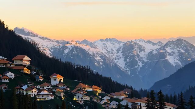 Evening View of the Himalayan Mountains at Shimla in Himachal Pradesh, India