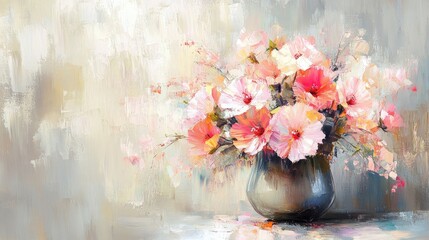 Softly painted bouquet of flowers in a vase.