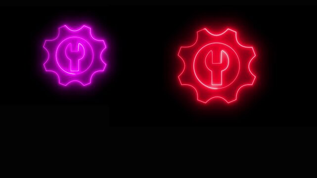 Abstract Glowing neon regulation technology icon isolated on black background. 4k Video motion graphic. with sitting dollar and arrow neon icon animated.