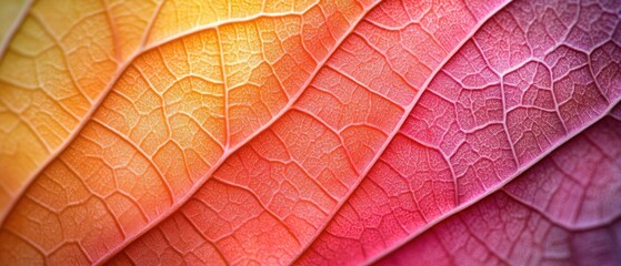 Fototapeta premium Leaf displays intricate veins and a vibrant gradient, revealing natural texture in macro detail.