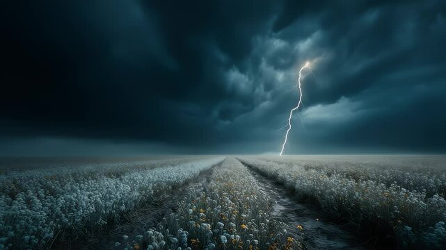 Lightning Flashes Over Stormy Landscape