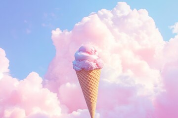 digitally created pastel summer background with cloud ice cream cone