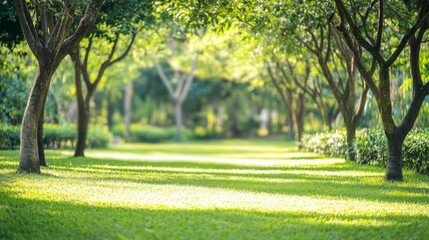 Fototapeta premium Realistic photo of garden trees with a defocused bokeh background on a sunny day