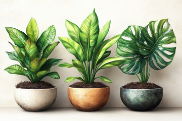 Fototapeta premium Minimalistic Plant Banner Featuring Snake and Monstera Plants