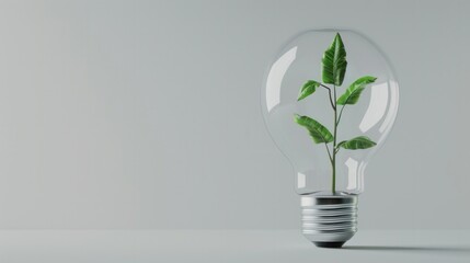 Green Plant Growing Inside Light Bulb Concept of Eco-Friendly Energy