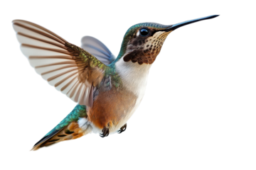 Hovering hummingbird image transparent background ideal for birdwatching themes and natural science educational content