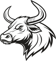 Obraz premium Wild Bull Head Tribal Style Black and White Vector Illustration