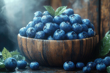 Vibrant Blueberries on Wooden Surface with Natural Lighting