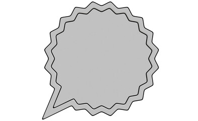 Light gray, circular, decorative speech bubble with zigzagged borders