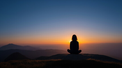Yoga meditation overlooking scenic mountain sunrise