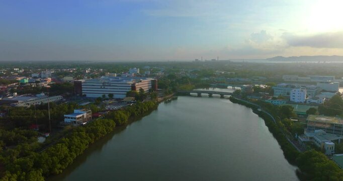 Aerial view of Iloilo river near Gaisano City mall, Forbes Bridge and Iloilo Hall of justice
