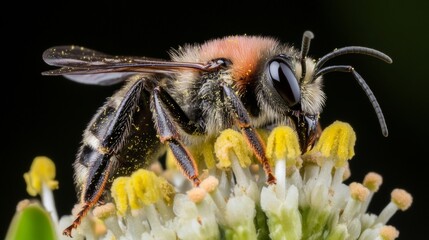 Fototapeta premium Close up of a bee on a flower displaying intricate details and vivid natural colors