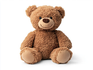 Toy teddy bear sitting, isolated on white, childrens favorite object