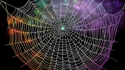 Naklejka premium A vibrant spiderweb against a backdrop of colorful nebulae, radiating outwards. Intricate design with a central hub