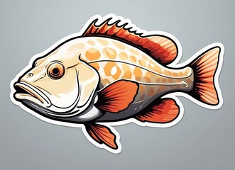 A fish sticker depicting a grouper with a large mouth and head, highlighting its unique characteristics.