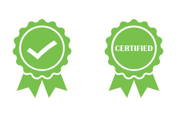 Green Certified rubber stamp set seal with Stars and Tick icon vector illustration
