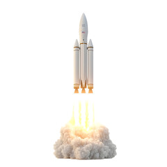 Powerful Rocket Launching into Space with Dynamic Flames and Smoke