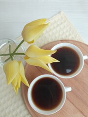 a pleasant spring morning with invigorating coffee and a good mood for the whole day