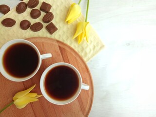 a pleasant spring morning with invigorating coffee and a good mood for the whole day