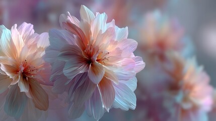 Soft pastel flower petals in dreamy artistic bloom on blurred background.
