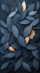 Obraz premium A close-up arrangement of various shades of blue and peach leaves, layered and densely packed, creating a textured visual