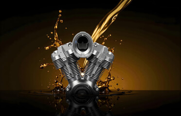 V - Twin Motorcycle Engine with Oil Splash