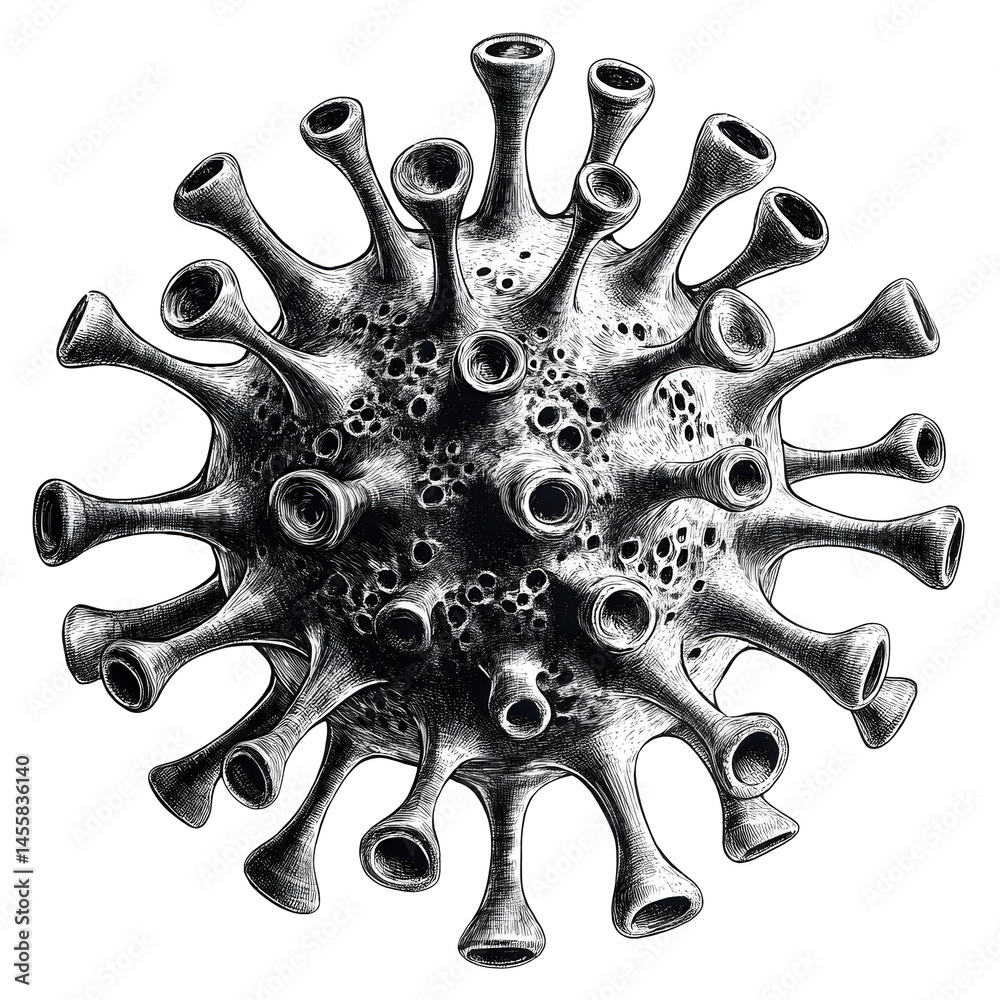 Poster simple virus design featuring intricate pattern and form
