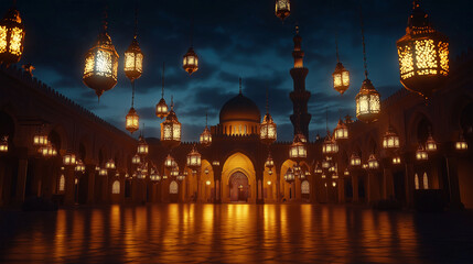 A mosque illuminated for Eid ul Adha.
