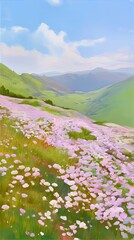 Obraz premium Pastel Flowers on a Hillside