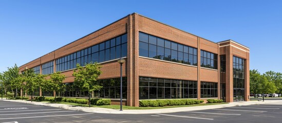 Obraz premium Modern Commercial Office Building With Brick Exterior And Clear Sky