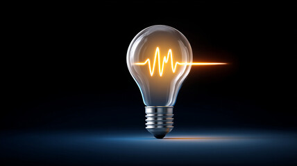 Glowing incandescent light bulb stylized brain creative idea innovation electricity energy inspiration Glowing incandescent light bulb with stylized brainwave pattern symbolizing creative idea