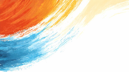 Abstract paint strokes in warm and cool colors blend into a dynamic design.  The vibrant hues of orange and red converge with cool blues and light yellows, creating a visually arresting composition. 